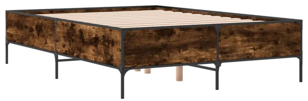 füstös tölgy színű szerelt fa és fém ágykeret 160 x 200 cm