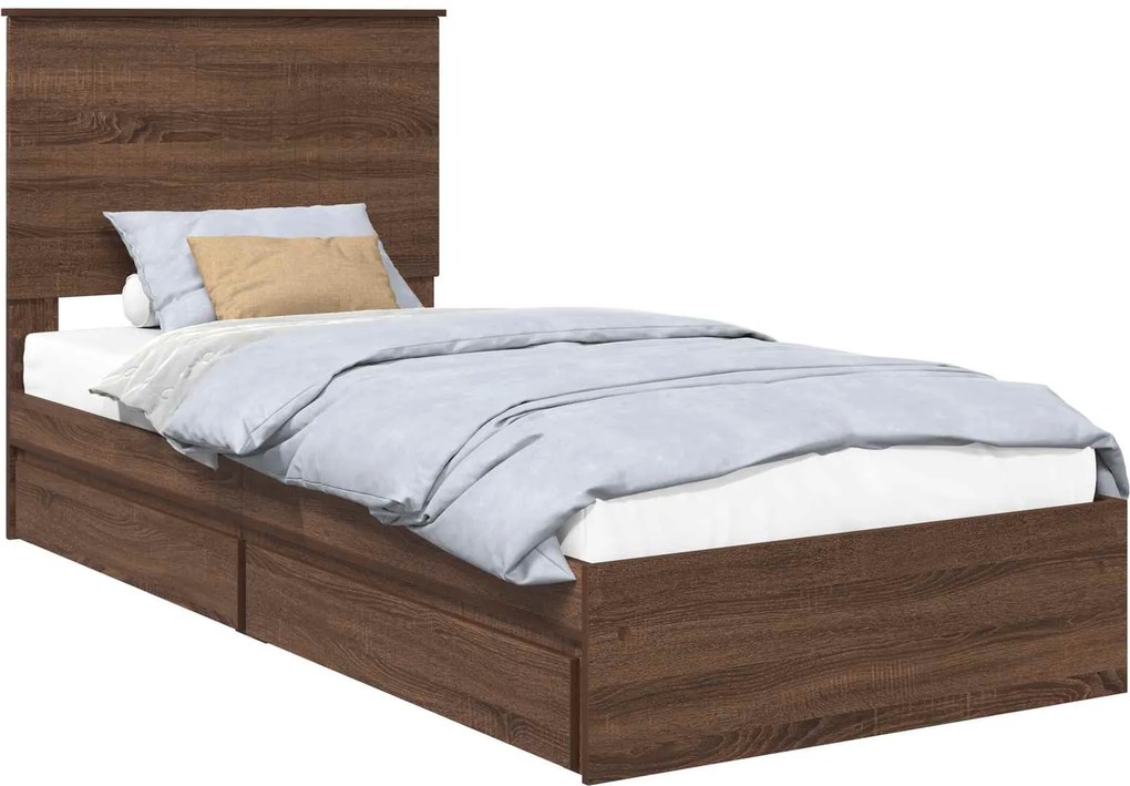 vidaXL Tárolós Ágy fejtámlával fiókkal Barna Tölgy 90 x 190 cm Faanyag
