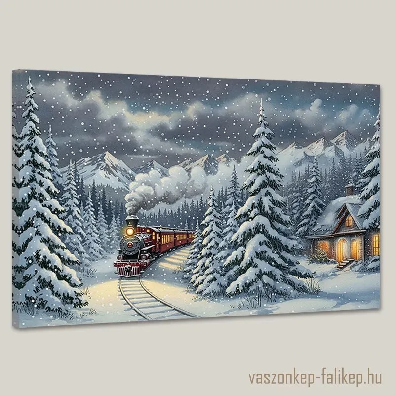Gőzmozdony a téli éjszakában falikép – hangulatos prémium nyomat 60x40 cm