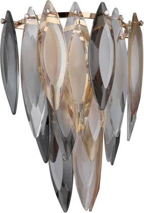 Globo 64136W Fali lámpa, arany színű fém, füstszínű, pezsgőszínű és átlátszó K9 kristályokkal, SzxM: 270x340 mm, Mélység: 160 mm, 3xE14 40W 230V izzók nélkül