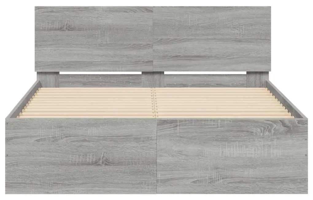 szürke sonoma színű ágykeret fejtámlával és LED-del 135x190 cm