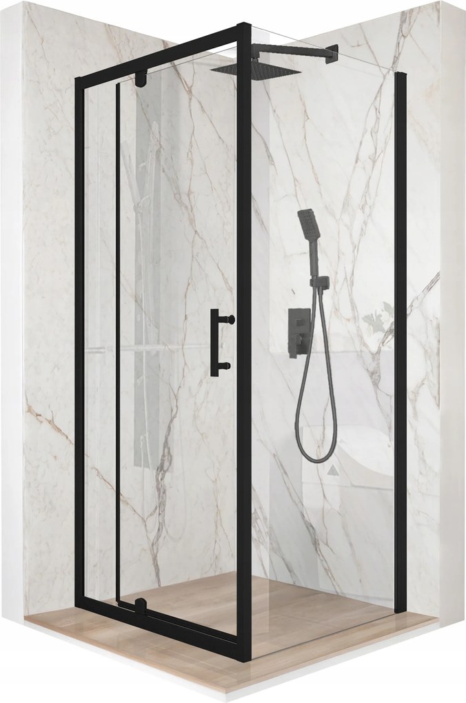 Zuhanykabin 90x90cm billenő ajtó fekete Esg üveg 6mm bevonat