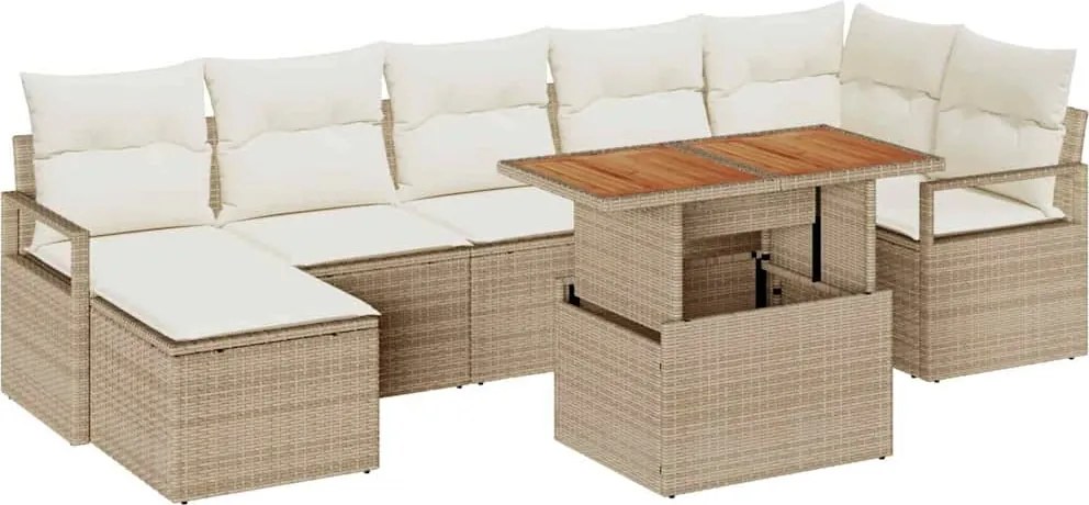vidaXL Kerti Kanapé Szett tárolóval 8 pcs Bézs Poli rattan
