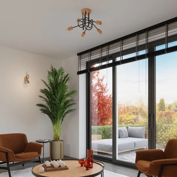 Sollux SL.1476 - Fali lámpa EMBER 1xE27/15W/230V fekete/bézs/bükkfa