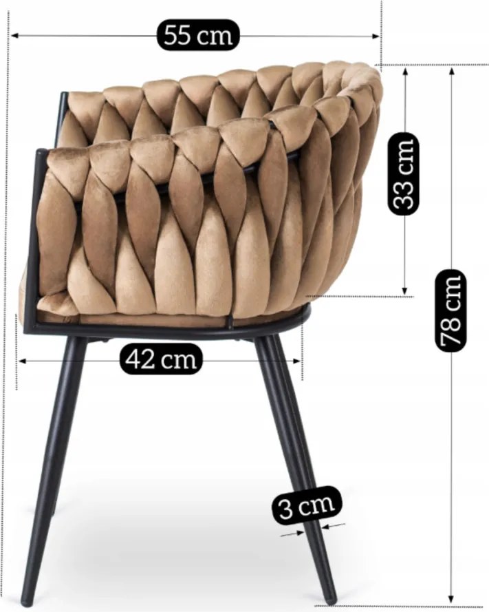 Krzesło ELENA Beżowe Plecione Welurowe