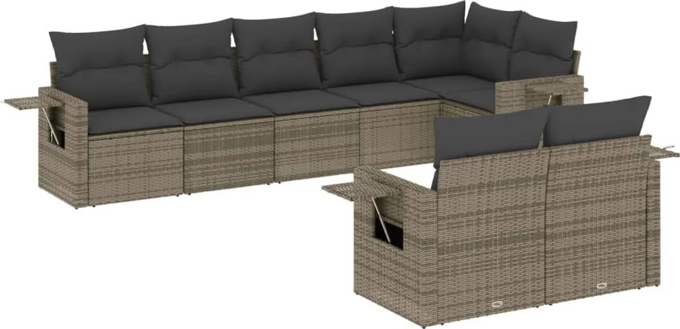 vidaXL 8 részes szürke polyrattan kerti ülőgarnitúra párnákkal