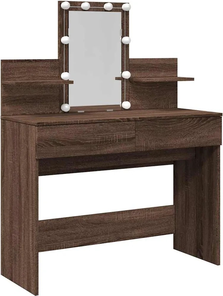 vidaXL barna tölgy színű fésülködőasztal LED-del 100 x 40 x 130 cm