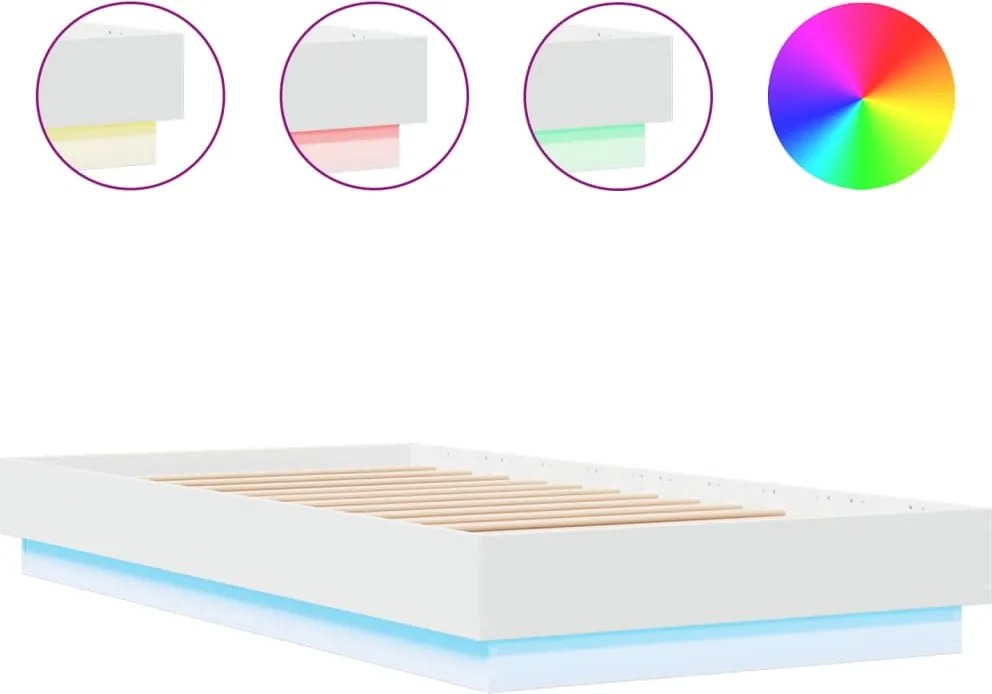 vidaXL fehér ágykeret LED-világítással 75 x 190 cm