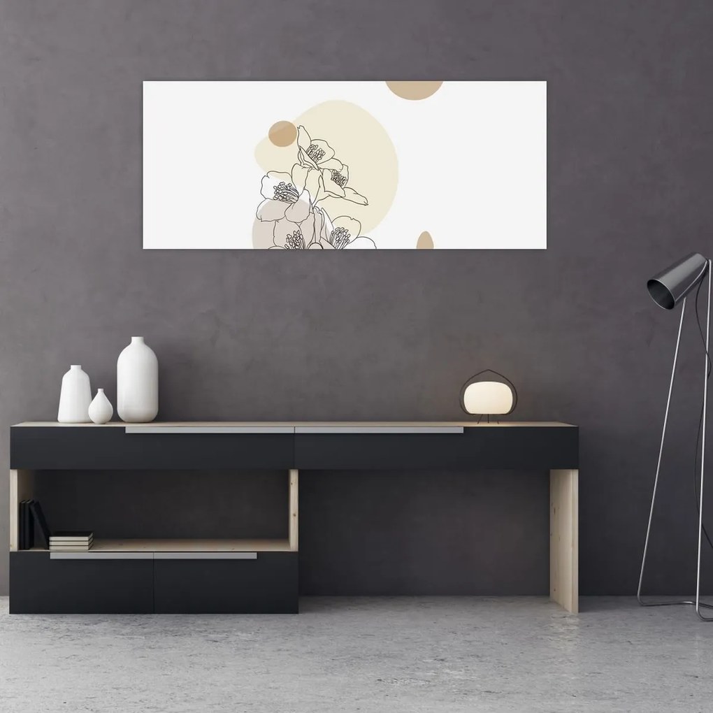 Kép - Bézs virágok pillangóval N⁰4 (120x50 cm)