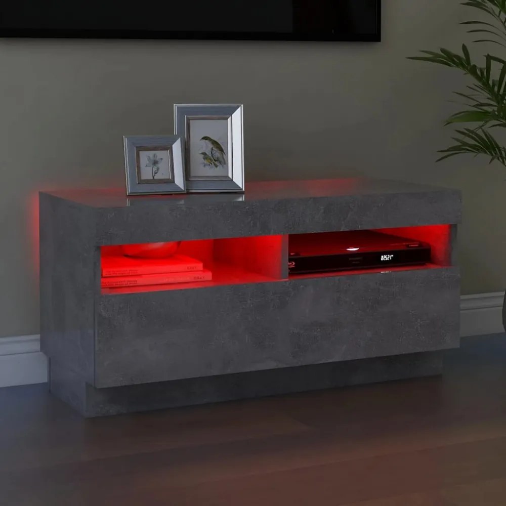 betonszürke TV-szekrény LED-lámpákkal 80 x 35 x 40 cm