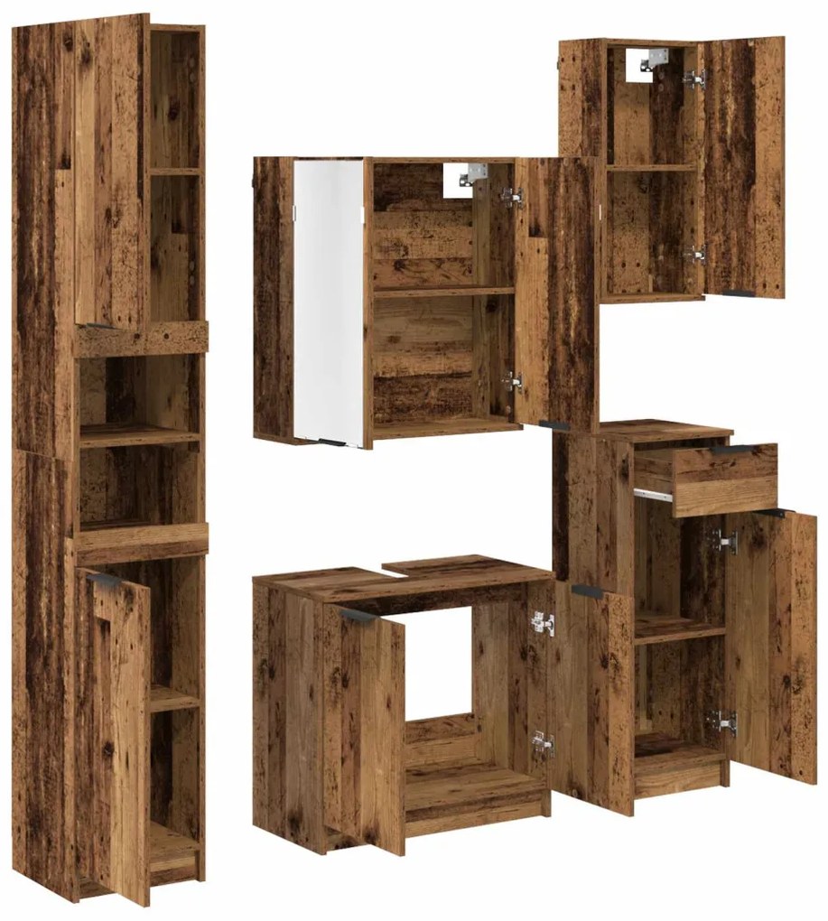 vidaXL Fürdőszoba bútor szett fiókkal polcokkal 5 pcs Öreg fa Faanyag