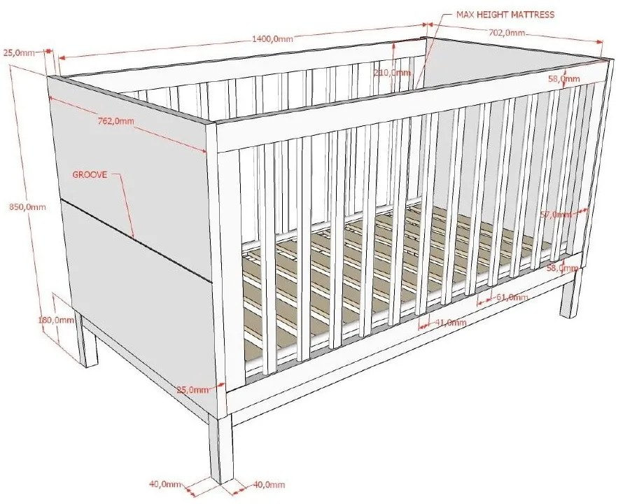 Fehér borovi fenyő babaágy 70x140 cm Eva – Vipack