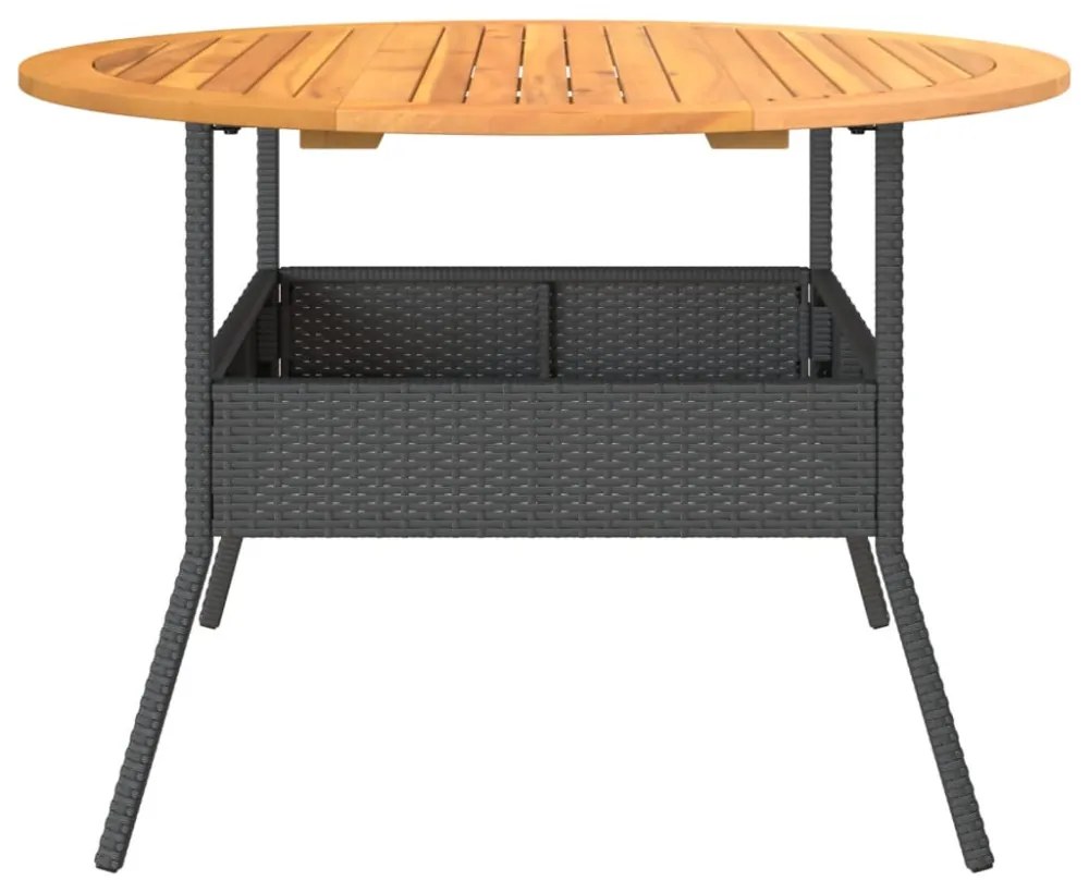 fekete polyrattan kerti asztal akácfa lappal Ø110 x 71 cm