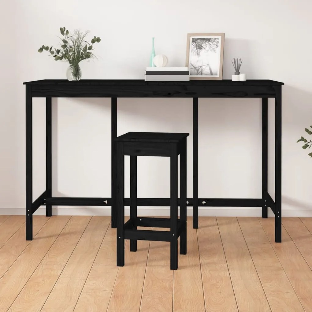 Fekete tömör fenyőfa bárasztal 180 x 80 x 110 cm