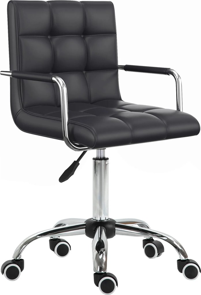 HOMCOM Forgószék Kozmetikai Zsámoly Görgős Zsámoly Munka Zsámoly Vezetői Szék Íróasztali Szék Fém PU Fekete 52,5 x 54 x 84-99 cm | Aosom