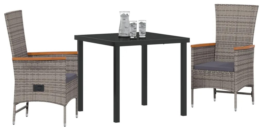 3 darabos étkezős szett párnákkal Szürke Poli Rattan