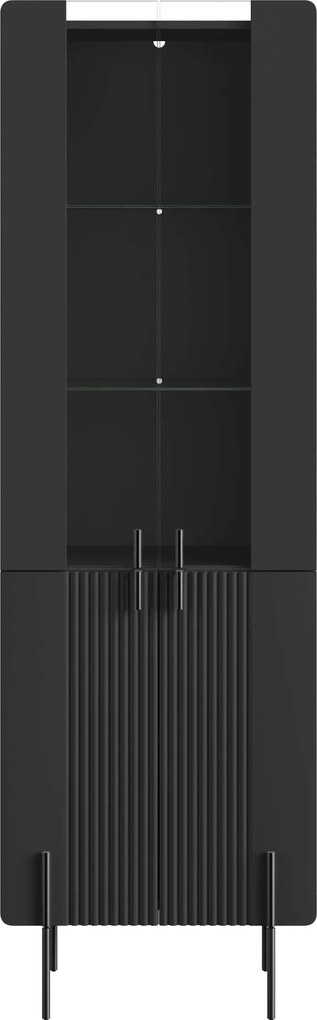 Malmi vitrines szekrény 60 cm négyajtós - matt fekete / fekete lábak