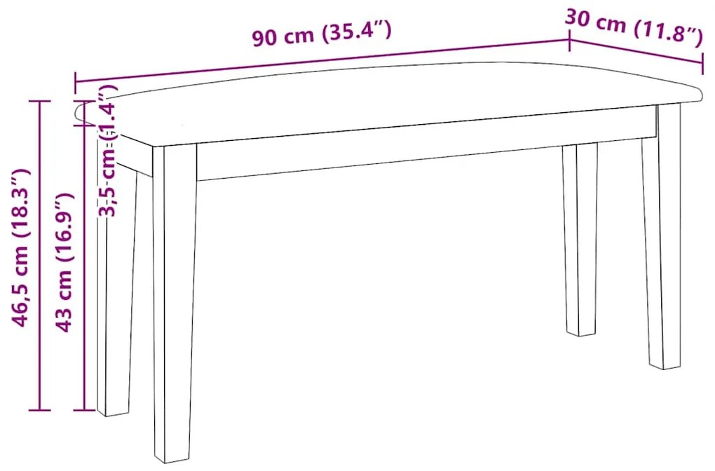 fehér tömörfa gumiból pad 90 cm