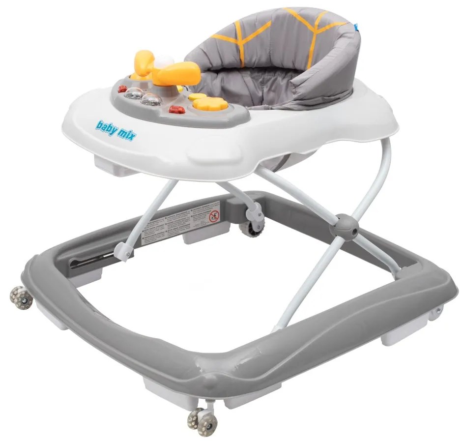 Gyerek bébikomp Baby Mix kormánykerékkel szilikon kerekek szürke