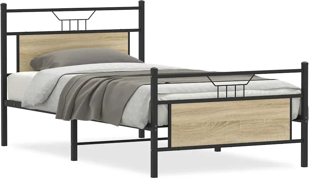 vidaXL sonoma tölgy színű szerelt fa ágykeret matrac nélkül 100x190 cm