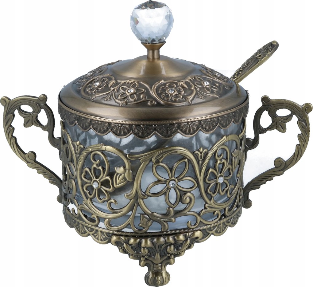 Cukortartó kanállal, fém Arany bevonattal