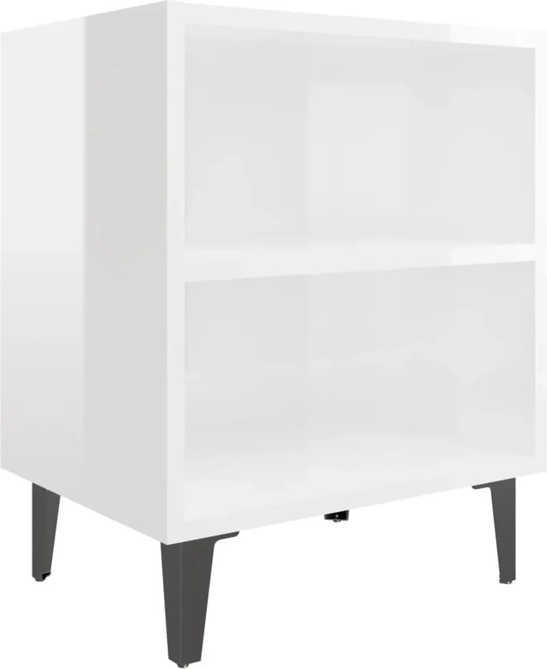 vidaXL magasfényű fehér éjjeliszekrény fém lábakkal 40 x 30 x 50 cm