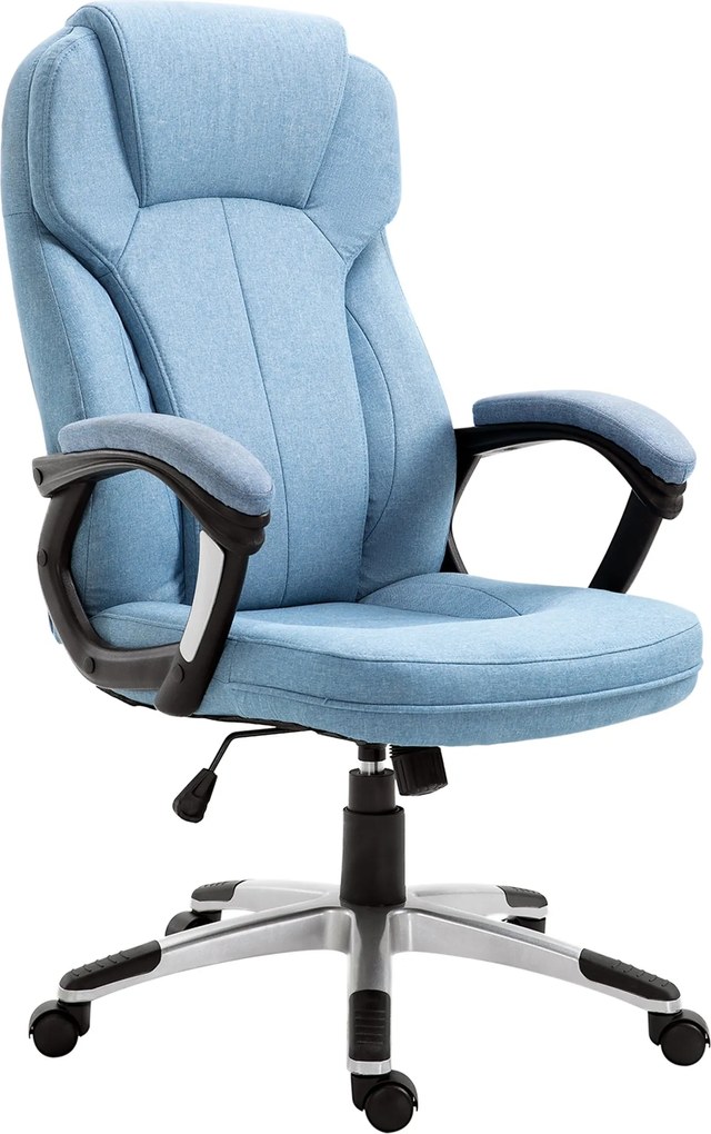 Vinsetto Irodai Szék Számítógépes Szék Forgószék Magasságállítható Rázkódási Funkció Fejtámlával és Párnázott Karfával Ergonomikus Világoskék Vászon 6