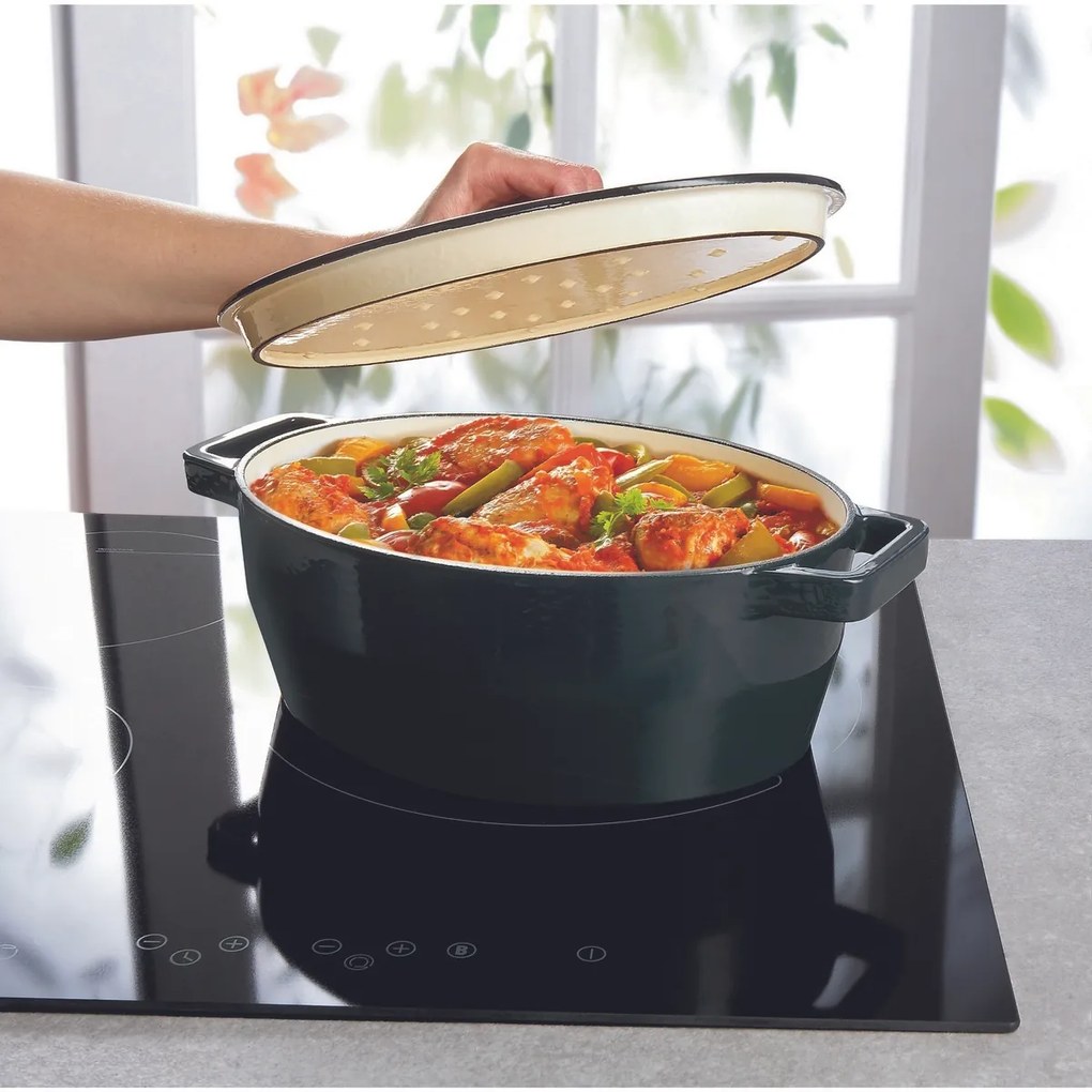 Pyrex Öntöttvas serpenyő fedéllel 6 l, 33 x 25 cm,szürke, 6 l