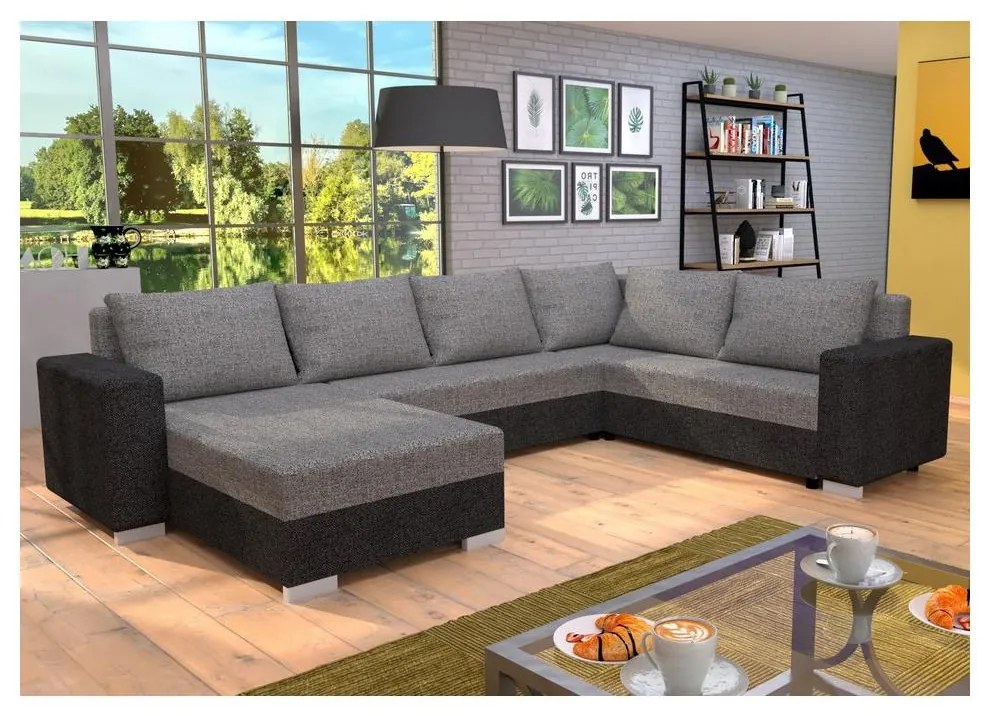 Kárpitozott, univerzális, kihúzható U-alakú ülőgarnitúra YORK – szürke/bézs/barna