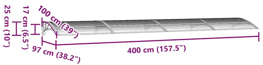 fekete polikarbonát ajtóelőtető 400 x 100 cm
