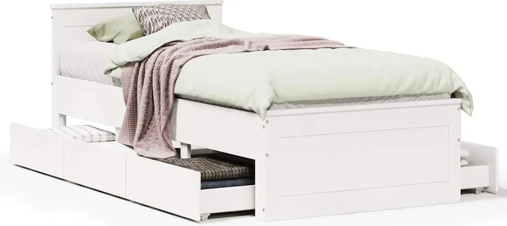 vidaXL fehér tömör fenyőfa fejtámlás ágykeret matrac nélkül 75x190 cm