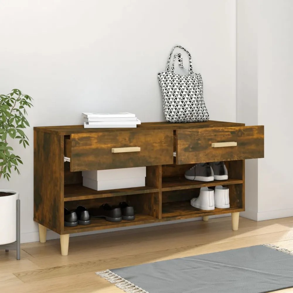 füstös tölgyszínű szerelt fa cipősszekrény 102 x 35 x 55 cm