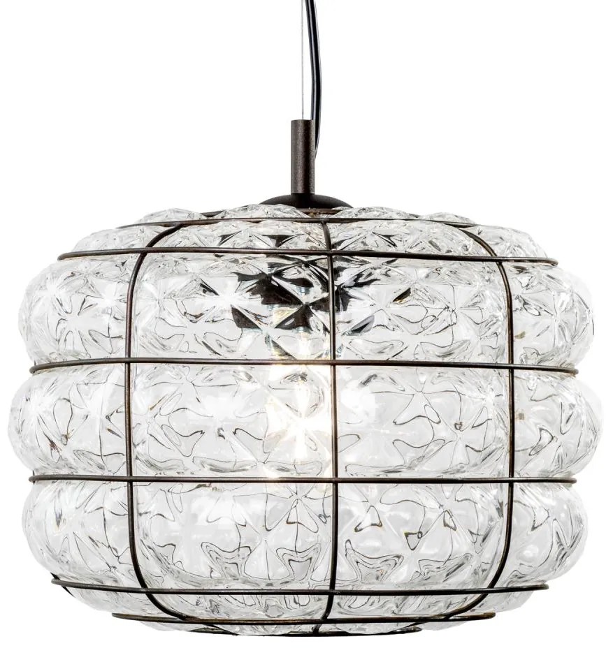 SIRU - Csillár zsinóron TERRA 1xE27/60W/230V fekete/átlátszó Velencei üveg