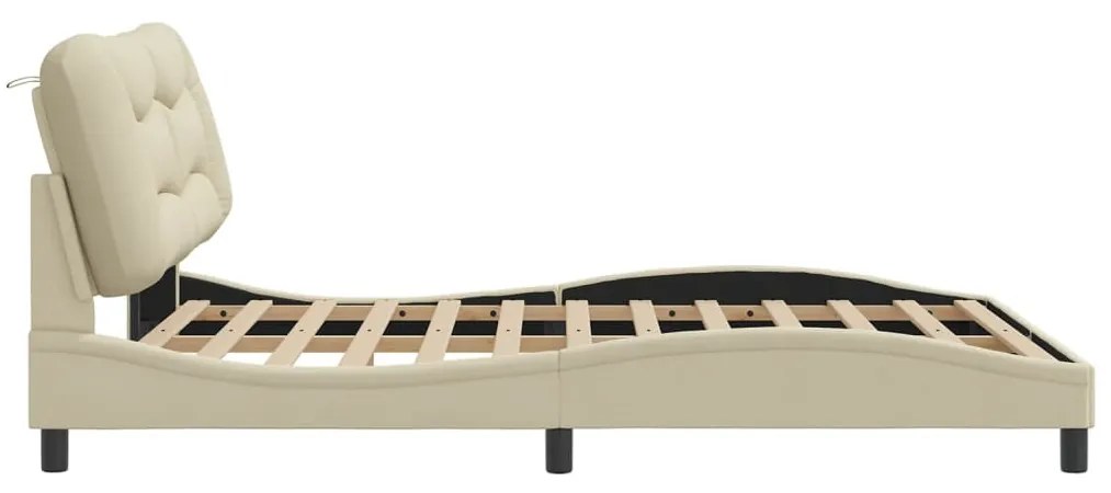 krémszínű szövet ágykeret LED-ekkel matrac nélkül 160 x 200 cm
