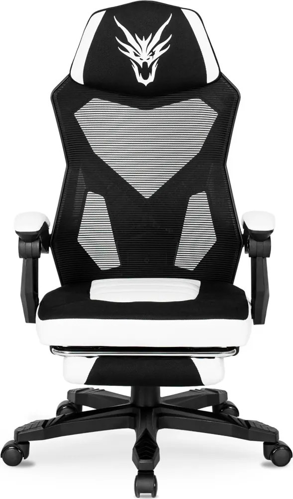 Fotel Obrotowy BING Gamingowy z Podnóżkiem Czarny/Biały