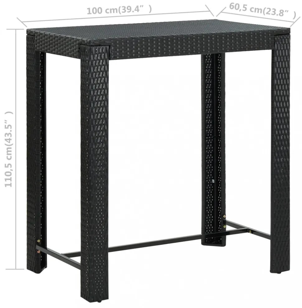 fekete polyrattan kerti bárasztal 100 x 60,5 x 110,5 cm