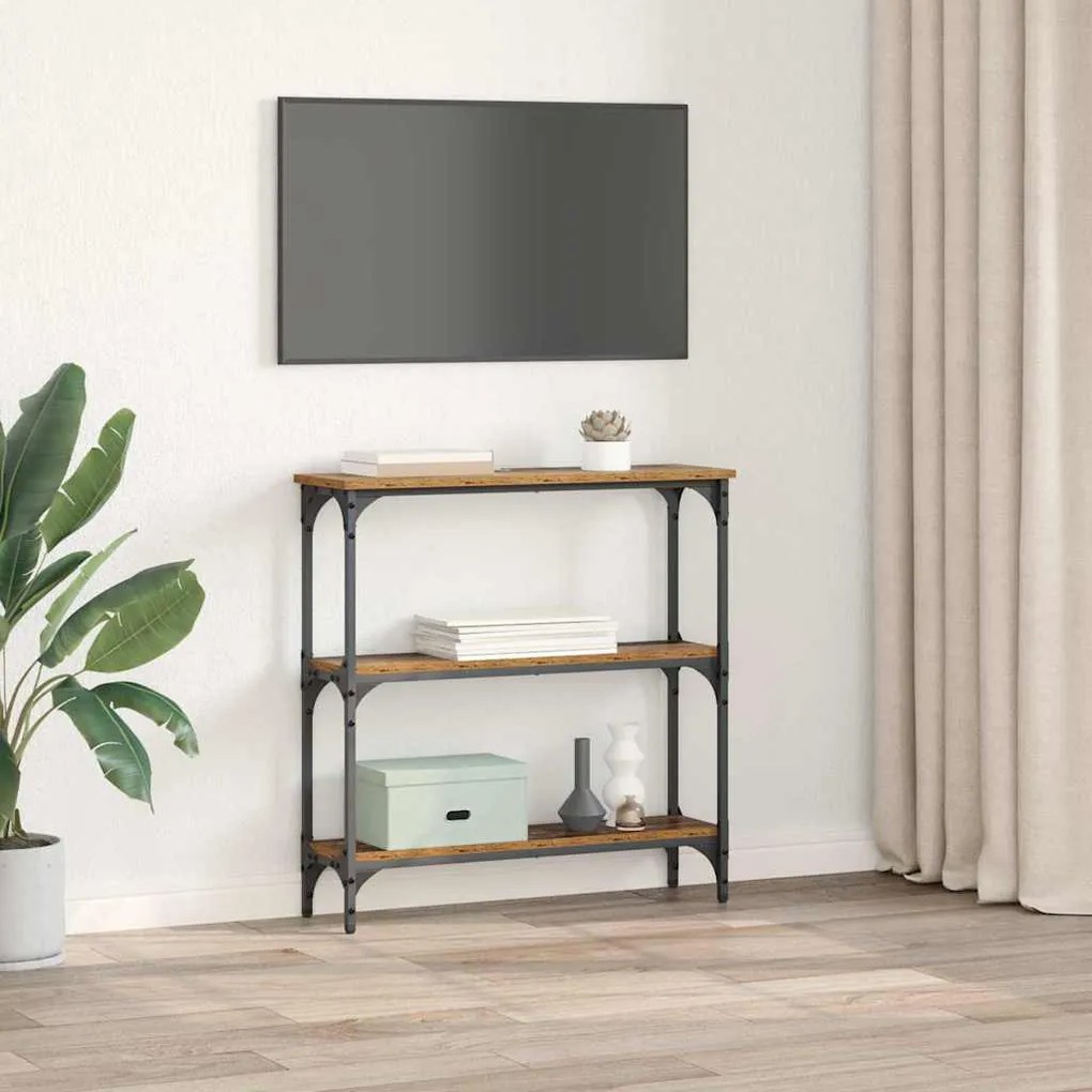 Konzolasztal Régi fa 75 x 22.5 x 75 cm Műgyanta fa és Fém