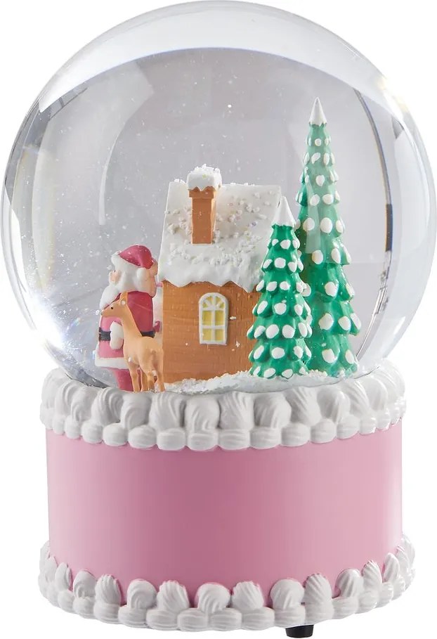 X-MAS zenélő hógömb 12cm , rózsaszín