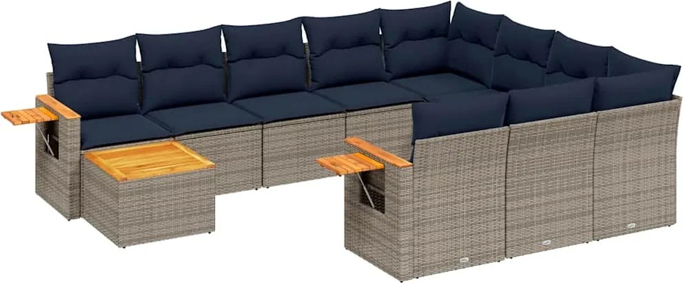 vidaXL 11 részes szürke polyrattan kerti ülőgarnitúra párnákkal