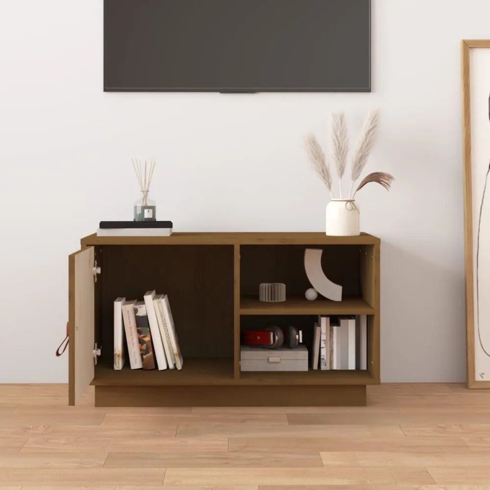 mézbarna tömör fenyőfa TV-szekrény 70 x 34 x 40 cm