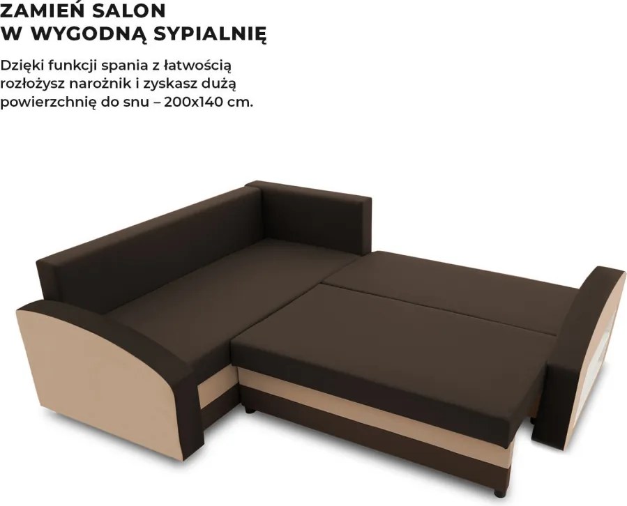 Grande sarokkanapé polcokkal , polc a jobb karfaban, baloldali, szövet anyag, bonell töltet, barna