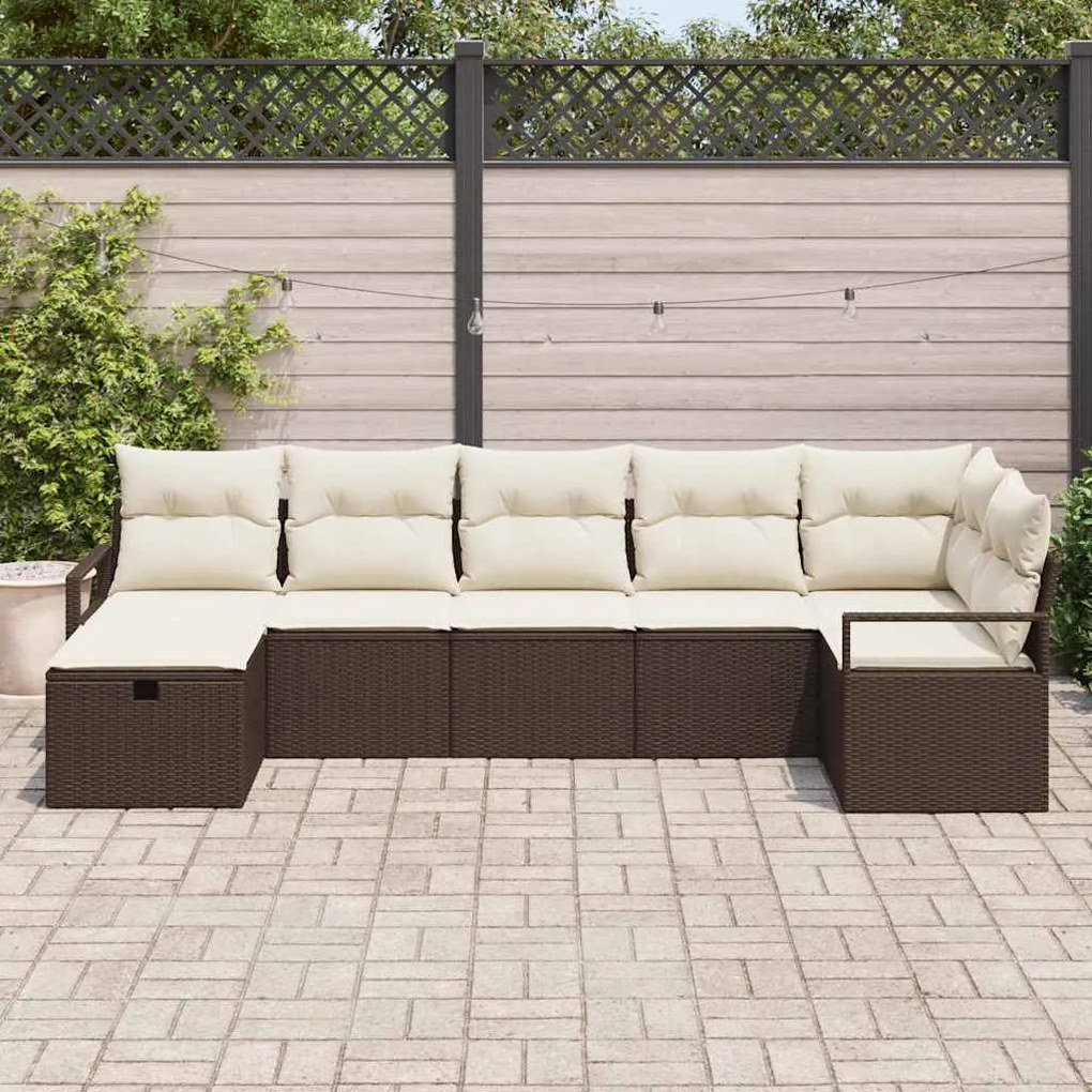 Kerti Kanapé Szett 7 pcs Barna és krémszínű 287 x 122 x 85 cm