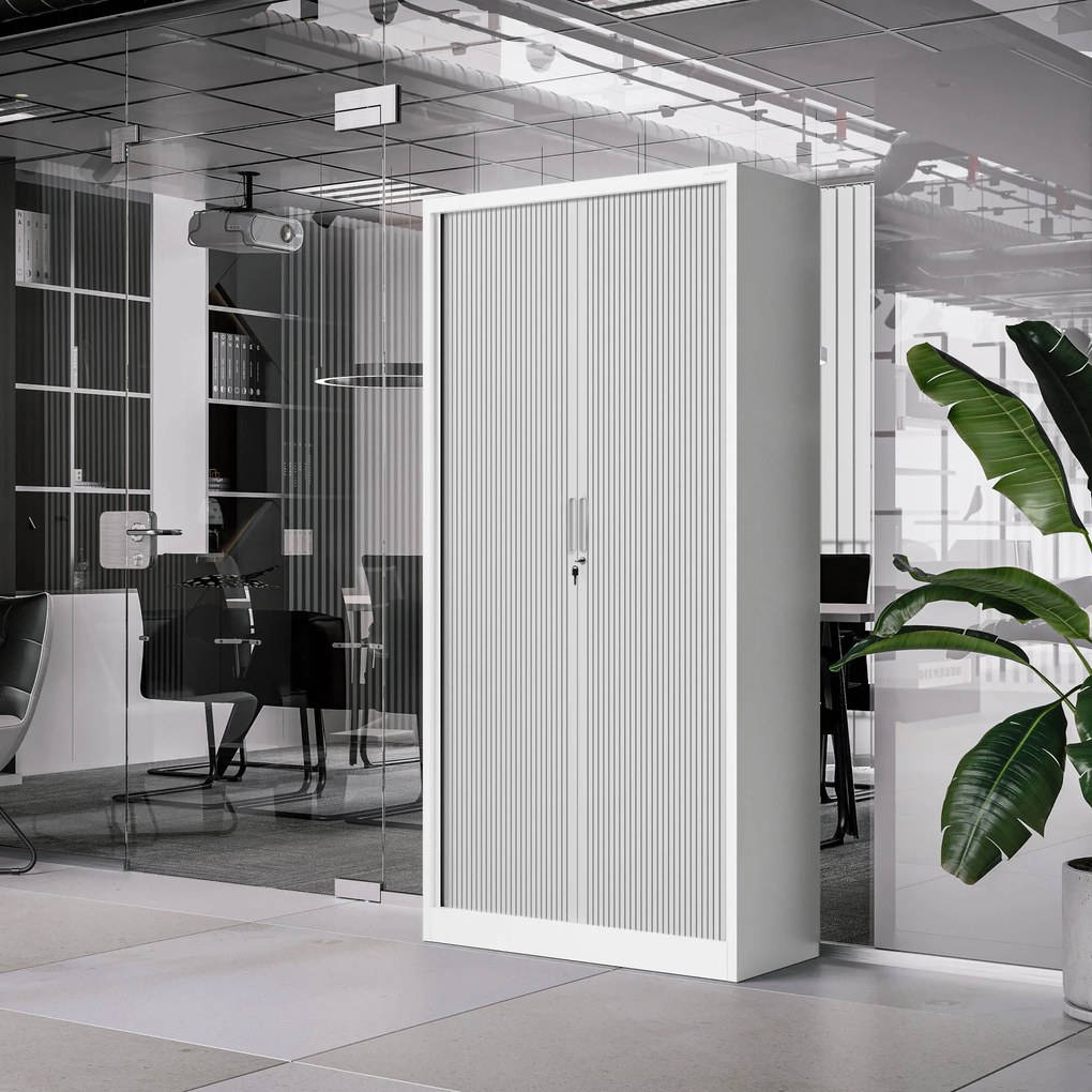 Fém szekrény harmonika ajtókkal DAMIAN, 900 x 1850 x 450 mm, fehér-szürke