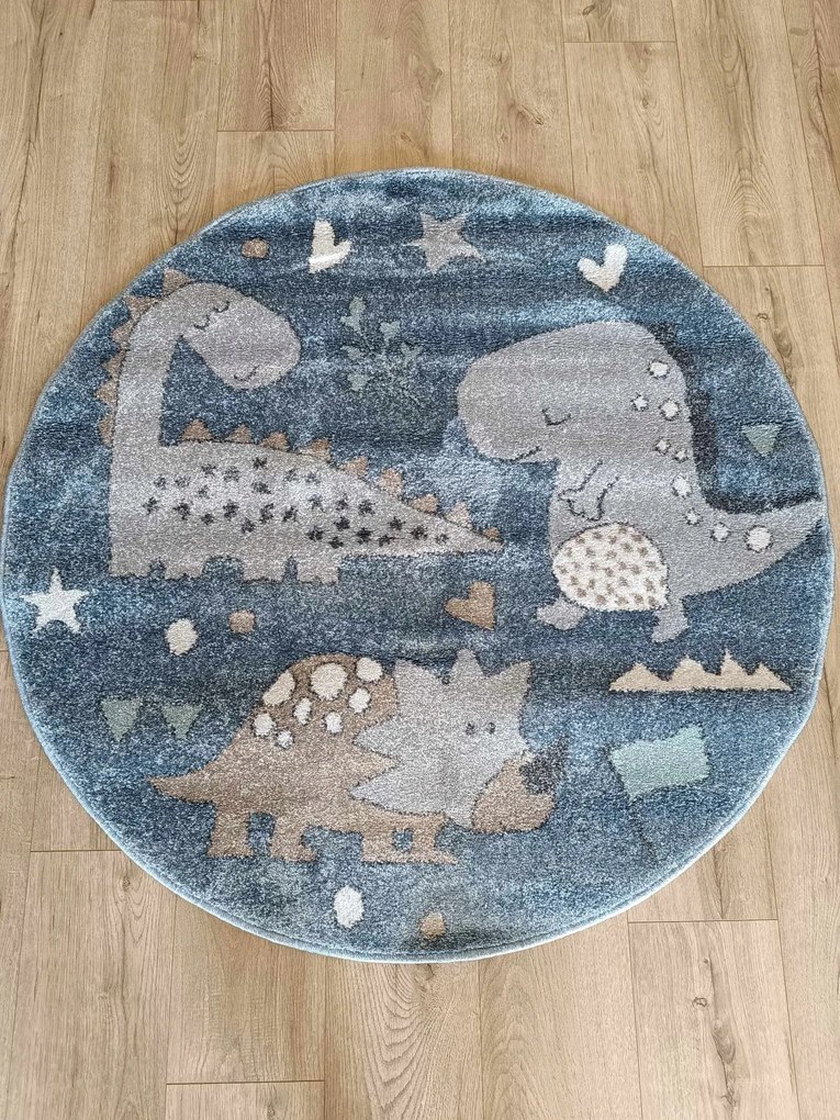 Kék szőnyeg,gyerek dinoszaurusz mintás kerek 120cm