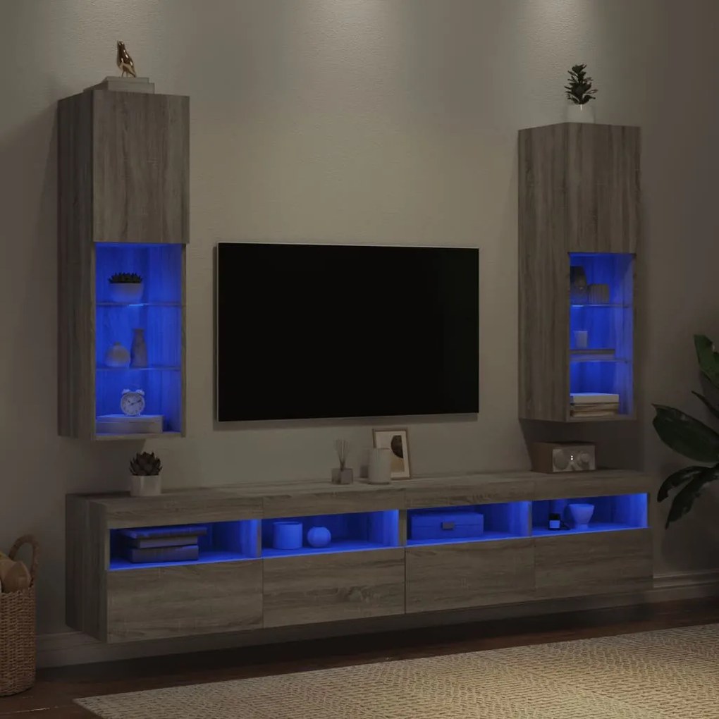 2 db szürke sonoma TV-szekrény LED-ekkel 30,5 x 30 x 102 cm