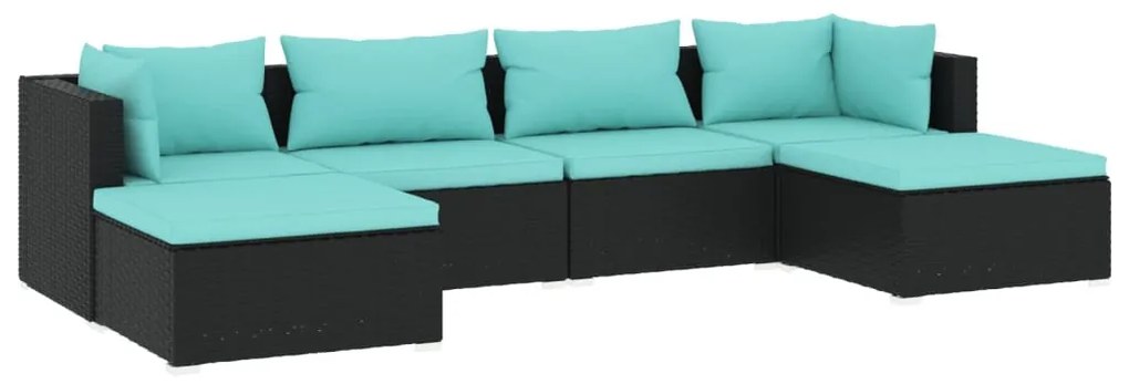 6 részes fekete polyrattan kerti ülőgarnitúra párnákkal