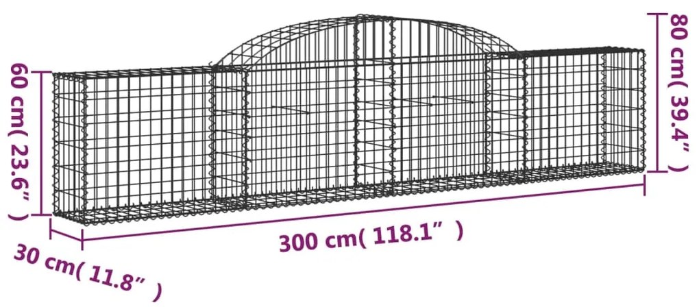 25 db íves horganyzott vas gabion kosár 300x30x60/80 cm