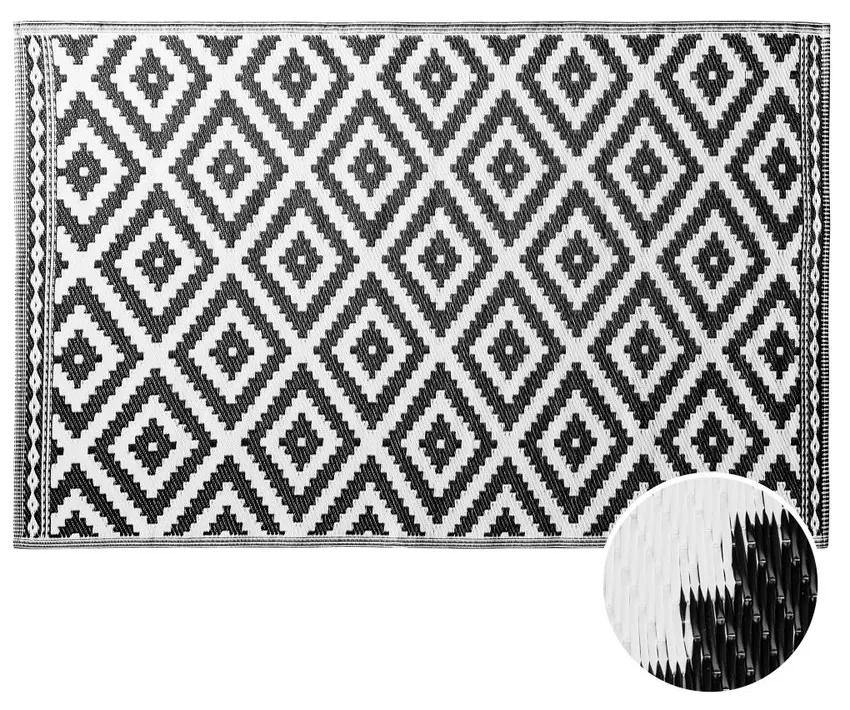 COLOUR CLASH kül- és beltéri szőnyeg fekete/fehér rombusz mintás 118x180