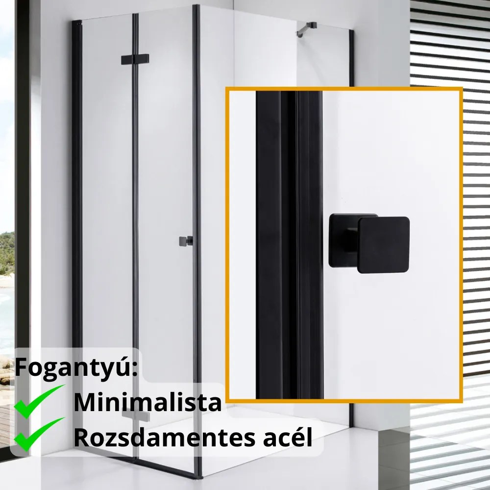 Stuxi Verona Black 100x120 aszimmetrikus csuklóajtós zuhanykabin 6 mm vízlepergető biztonsági üveggel, fekete