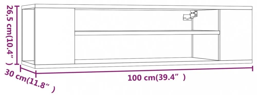 füstös tölgy színű szerelt fa függő TV-szekrény 100x30x26,5 cm
